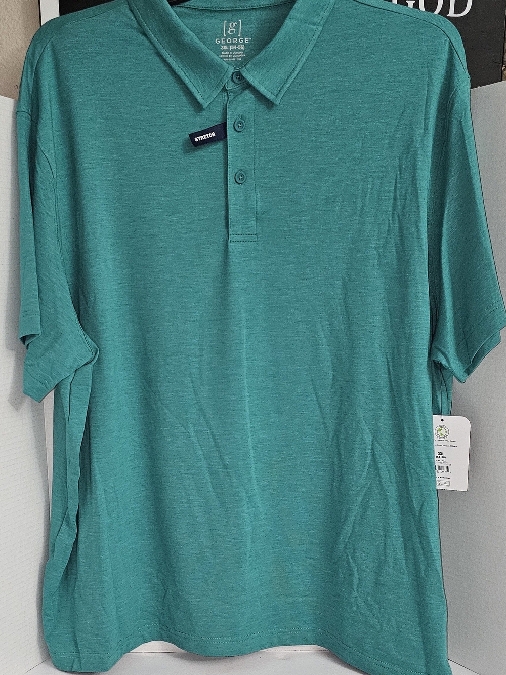 George Men's 3XL Poly Polo Shirt Short Sleeves Stretch Green New With Tags